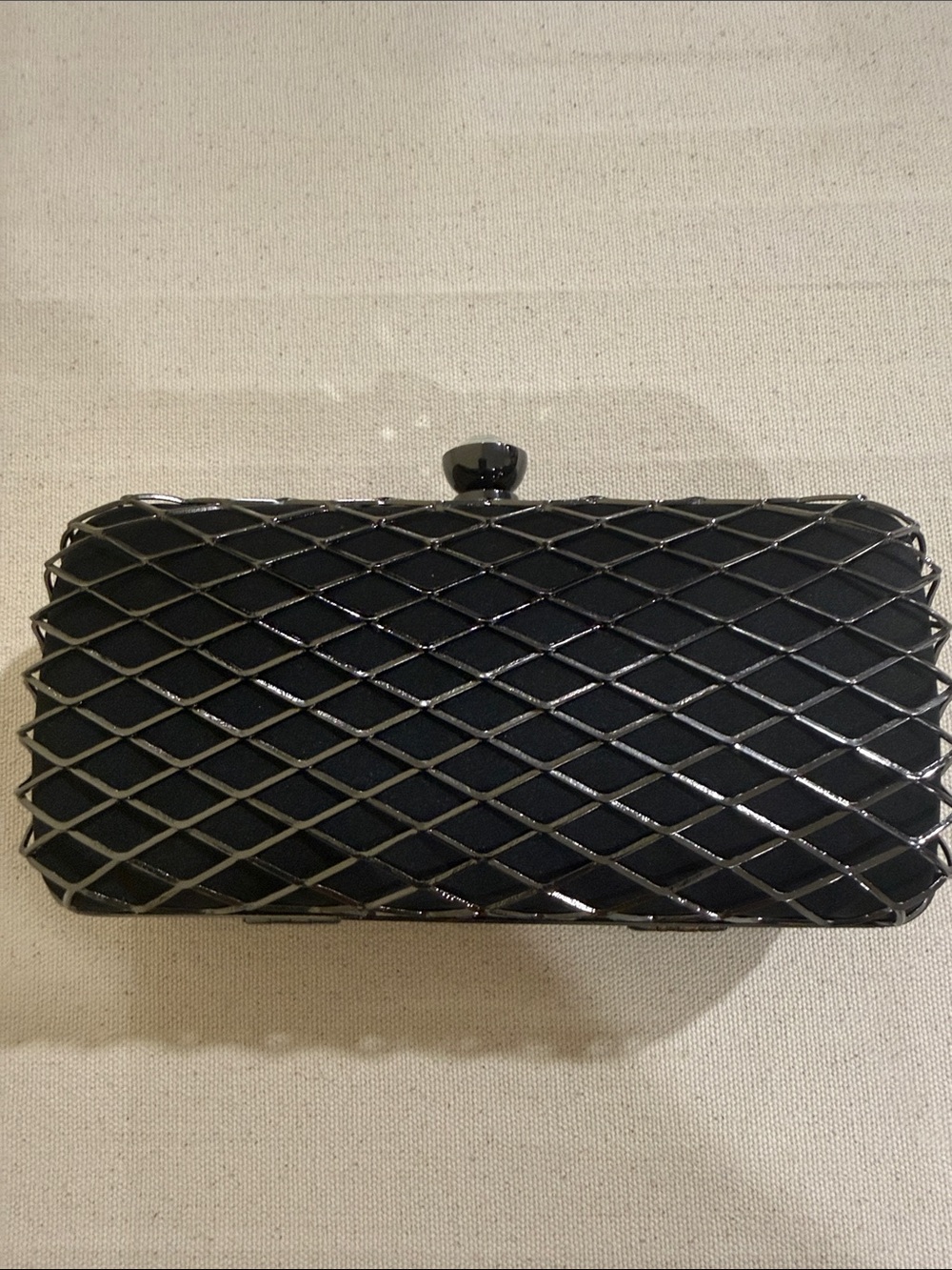 Vintage Clutch Gunmetal/Silver Black Mesh Overlay Evening Clutch